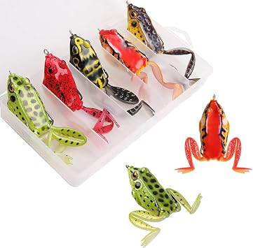 Topwater Frog Lures, 5pcs Soft Frog Fishing Lures Kit Bass Fishing Artificial Baits Soft Hollow Body Weedless Hooks for Trout Pike Freshwater Saltwater
