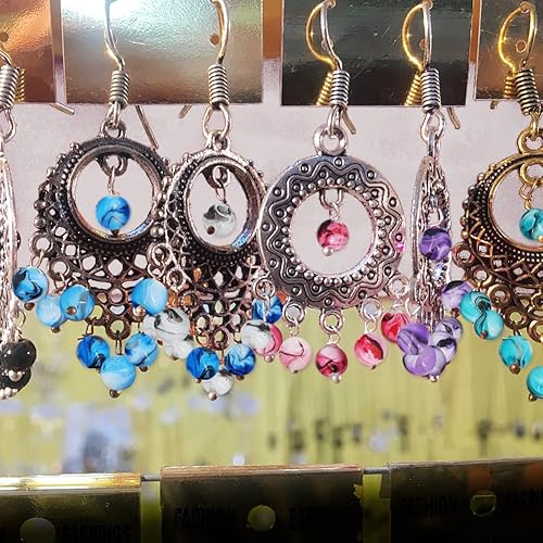 Miniatura 6 de MIIIM 500 cuentas con patrón de tinta acrílica, cuentas de rosario acrílico de 0.315 pulgadas con 50 cuentas espaciadoras de plata antigua, cuentas