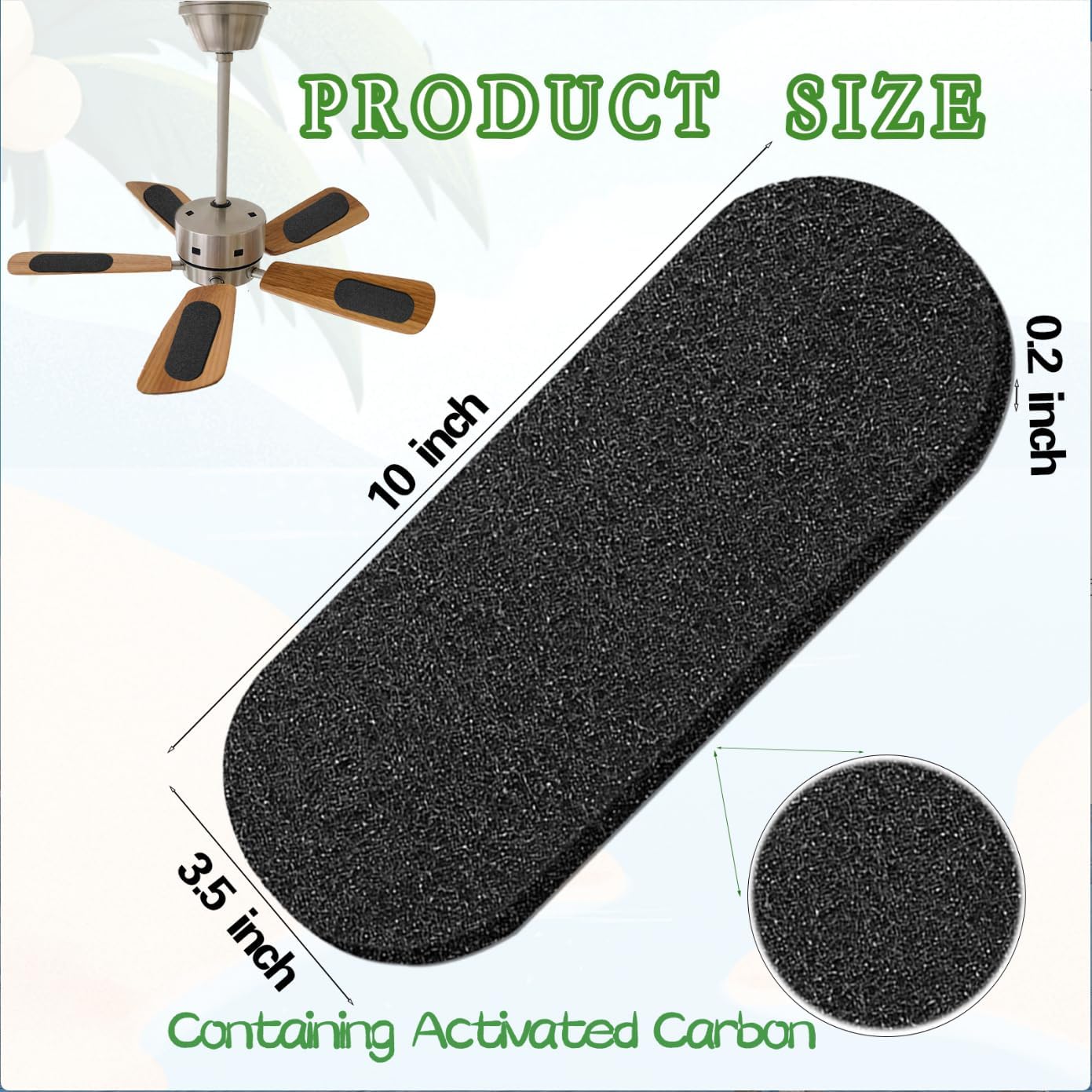 10 Pack Ceiling Fan Filters for Blades with Activated Coconut Carbon Air Purifier Pads, Universal Fit, Easy-Stick, Unscented for Common Household Contaminants - Image 2