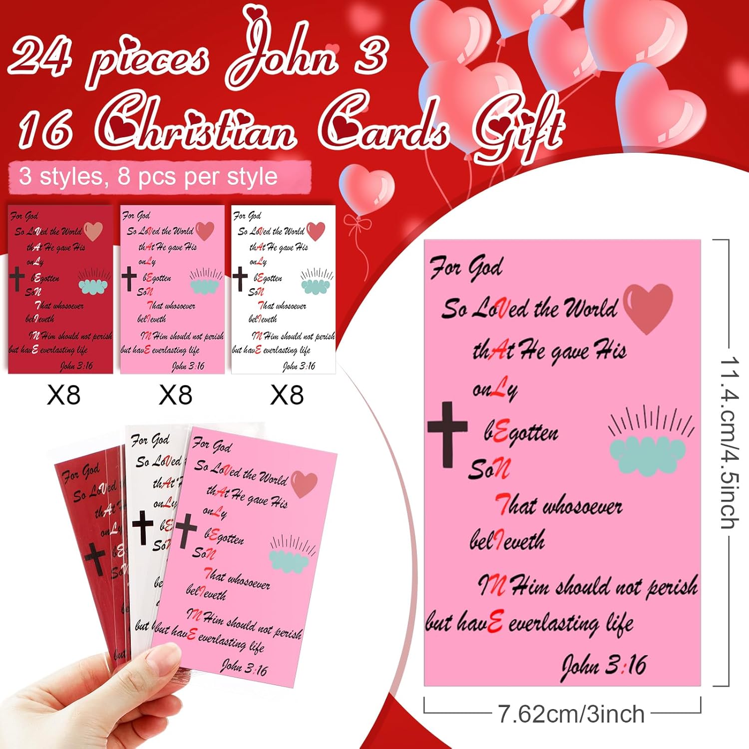 24 Set Christian Valentines Gift, Religious Heart Shaped Ballpoint Pen Bulk with Greeting Card Jesus Love Ballpoint Pen Bible Verse Card for Church Valentine Party Favor Gift Exchange - Image 3