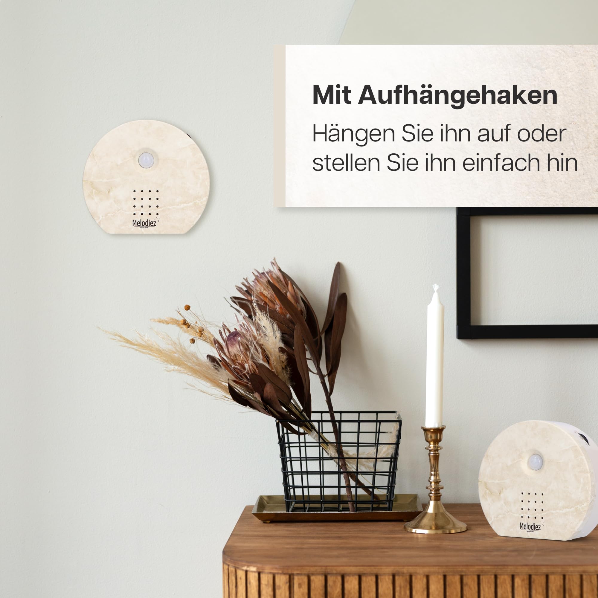 Melodiez Vogelgeräusche Hütte mit Sensor - Box Inkl. Batterien und 4 natürlichen Vogel, Ozean und Dschungel Geräusche - Vogelhaus mit Sound - Haus oder WC (Naturstein, Kompaktes Design)
