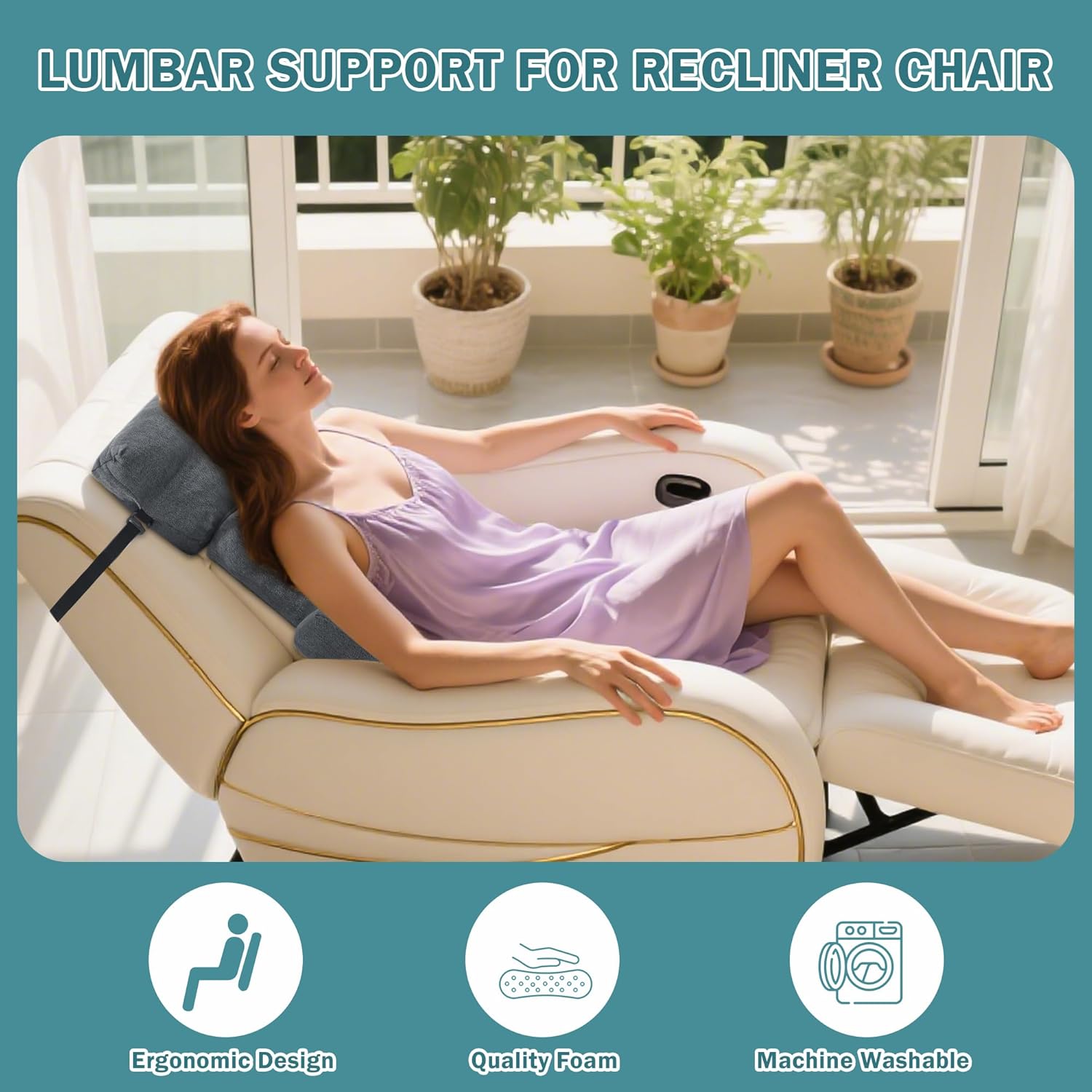 ROYALAY 2 Pcs Neck Pillow Lumbar Support for Recliner, Back Pillow for Chair with Adjustable Headrest Pillow, Back Rest Pillow for Office Chairs, Recliners,Sofa, Couch