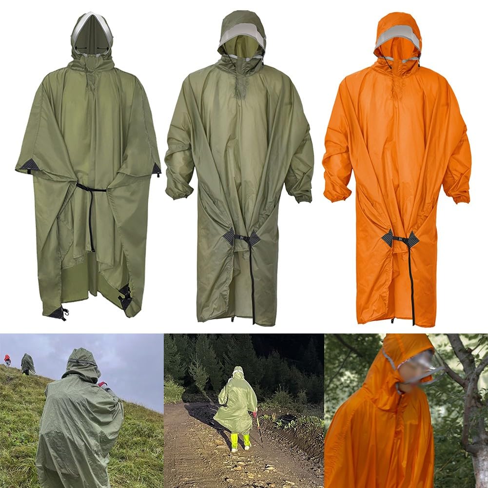 Housse de pluie imperméable 3 en 1 à capuche avec fonction auvent et tapis de sol pour la randonnée et les aventures de moins de 50 l (C-Orange)