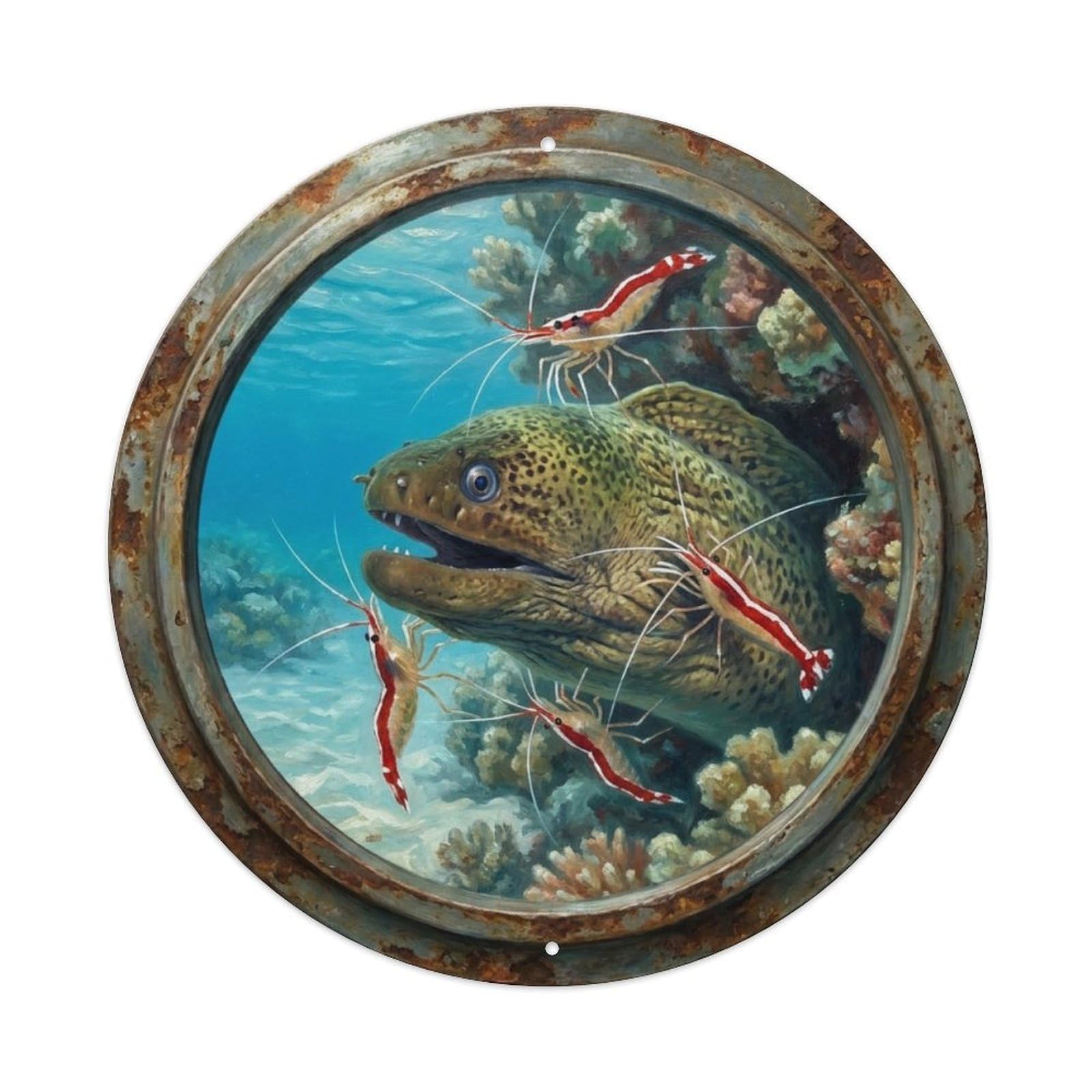 Vintage Porthole Shrimp Clean Ship Window Undersea Deep Sea Metal Tin Sign