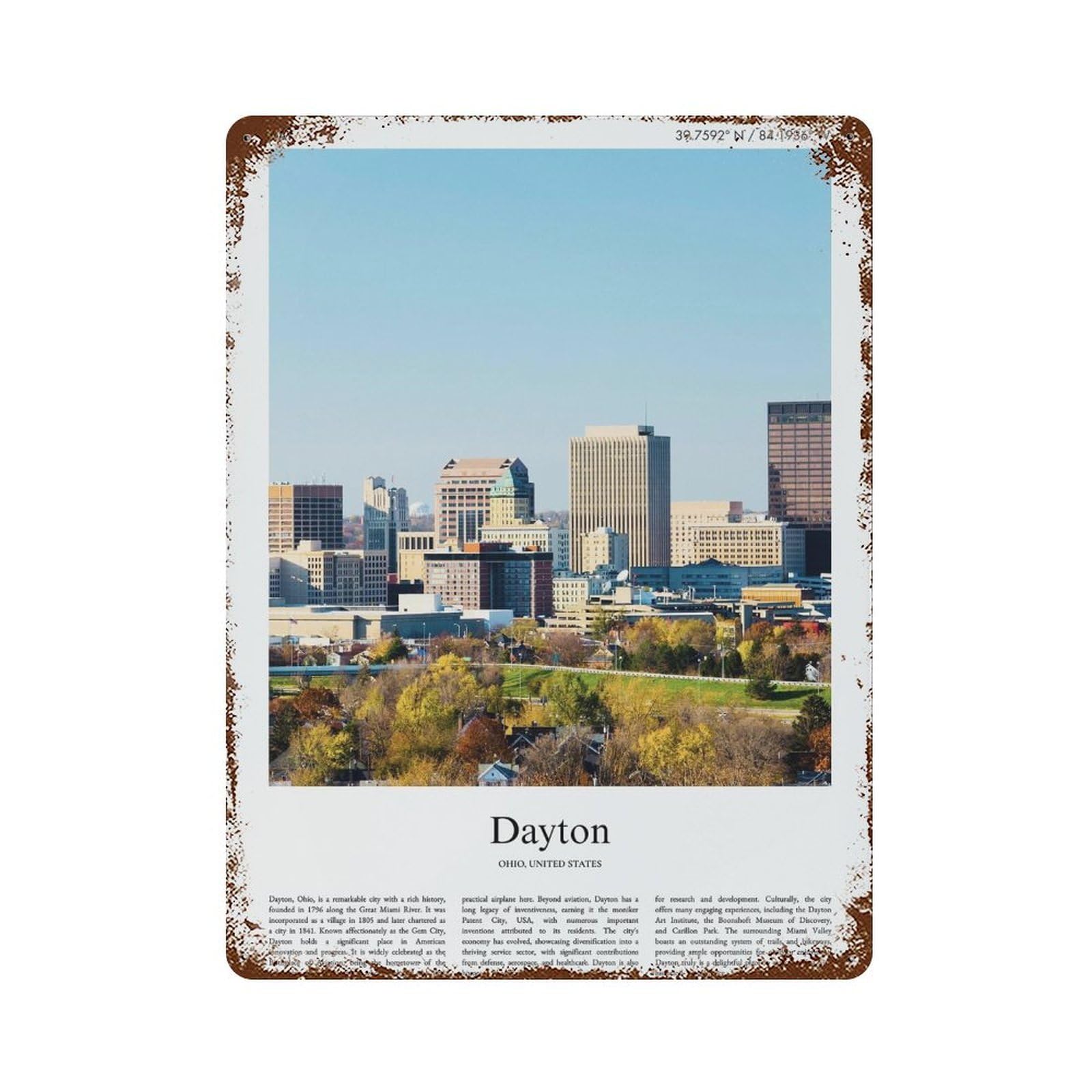 xiaoxiaoshen Dayton Ohio, United States, USA City Scenery Wall Decor Art Metal Tin Poster Modern Home Decor Art Home Bar Shop Decorations Vintage Sign 40x30cm