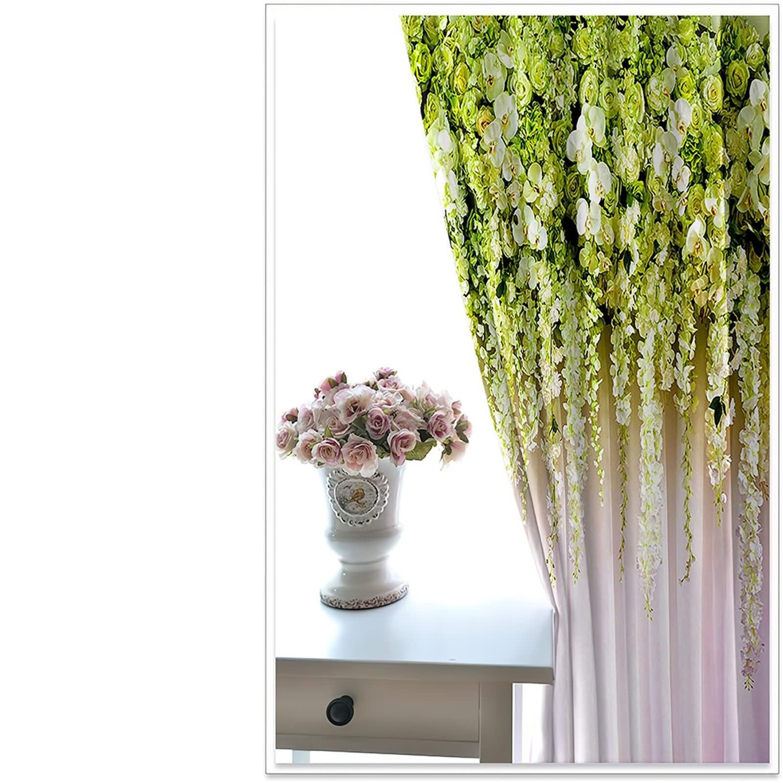2er Pack Vorhänge Blickdicht Thermo,2 x 102W x 138H cm,Vorhänge mit Ösen Blumen und Blätter Muster Grün Beige Gardine Vorhang für Schlafzimmer