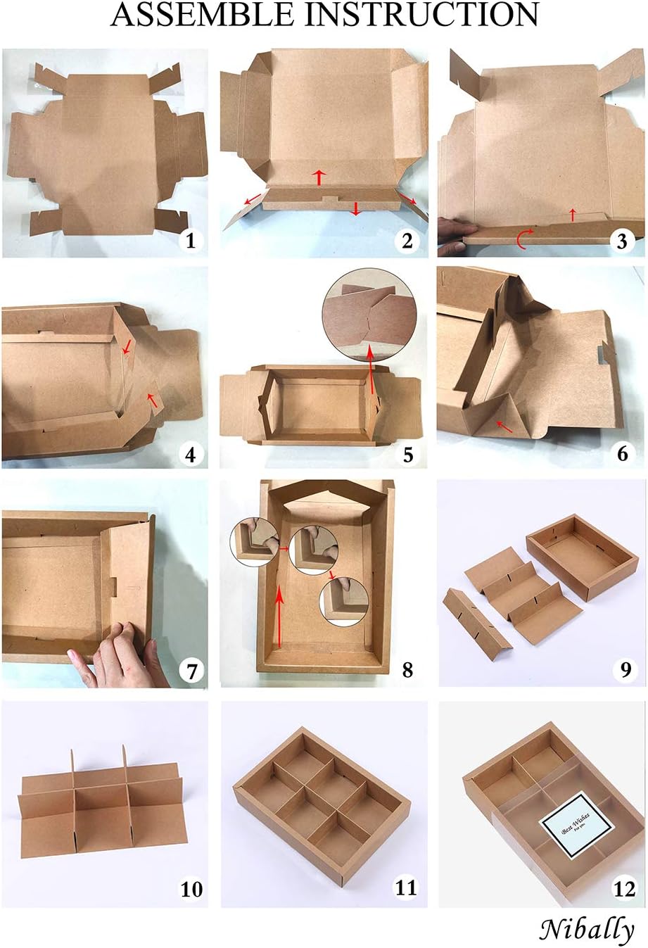 12 Packs Cupcake Boxes,Brown Kraft Treats Gift Boxes with Inserts and Display Windows,Cupcake Containers for Baking Pastries Goodies Biscuits(6 Lattices)