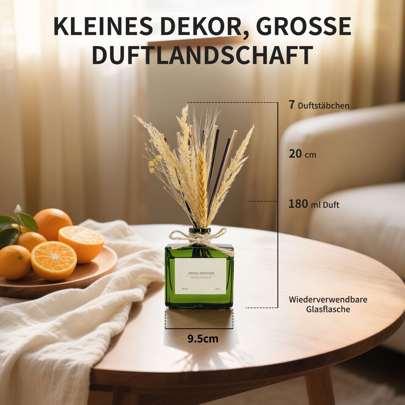 Blume Raumduft Diffuser für 120 Tage Büro,Aroma Diffuser Zitrus Duft mit 7 Duftstäbchen,Natürlich Langanhaltend Lufterfrischer für die Schlafzimmer, Raumdüfte für dekorative Wohnaccessoires