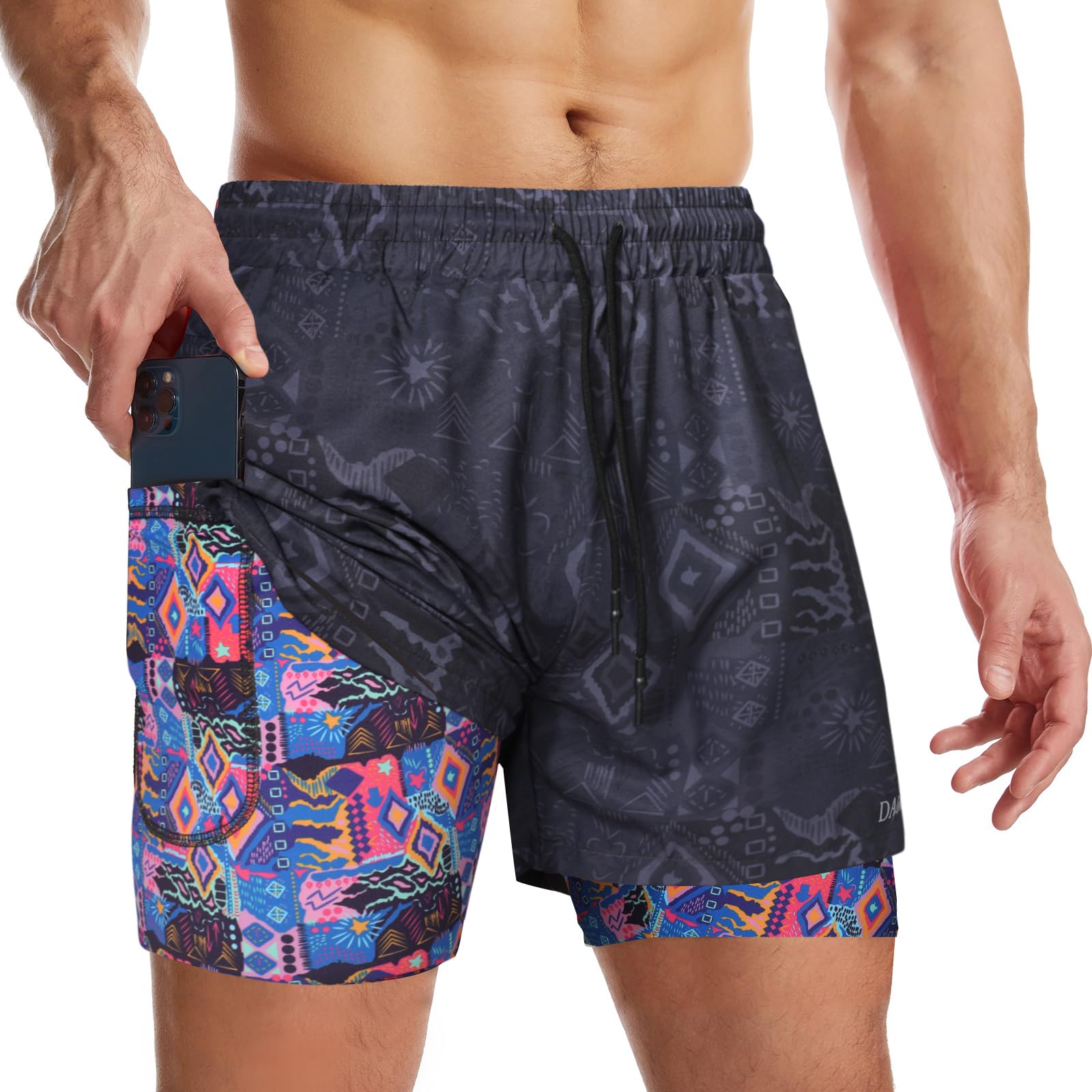 Danfiki Pantaloncini Sportivi da Uomo Running Shorts Asciugatura Rapida con Tasca per Jogging Tennis Fitness Allenamento 2 in 1