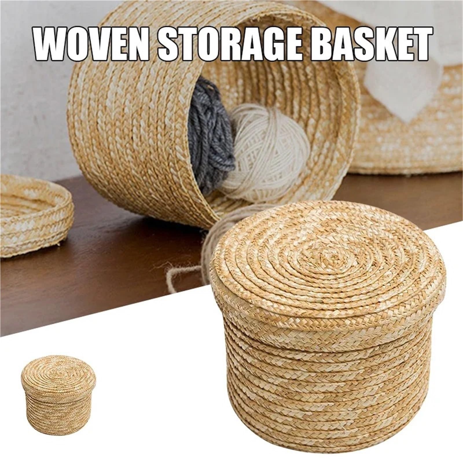 MRKU Cesto portabiancheria Pieghevole, Contenitore per la casa in Paglia Intrecciata con coperchi, Scatola per Snack in Rattan, Contenitore Multiuso e Giocattolo, Scatola Pieghevole