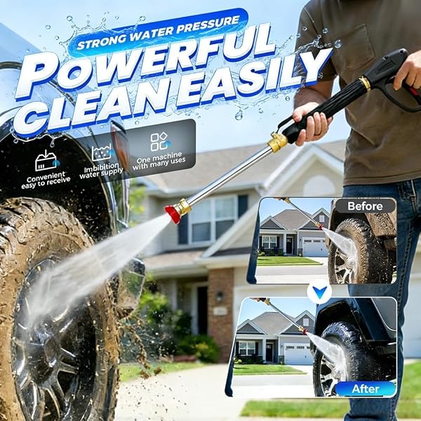 Jet Nozzle Power Washer for Garden Hose, 2026 Pressure Washer Wand with 3 Interchangeable Nozzles, Pressure Washer Nozzle with Adjustable Spray Patterns for Patio Garden Outdoor Cleaning (black,1pcs) - 2