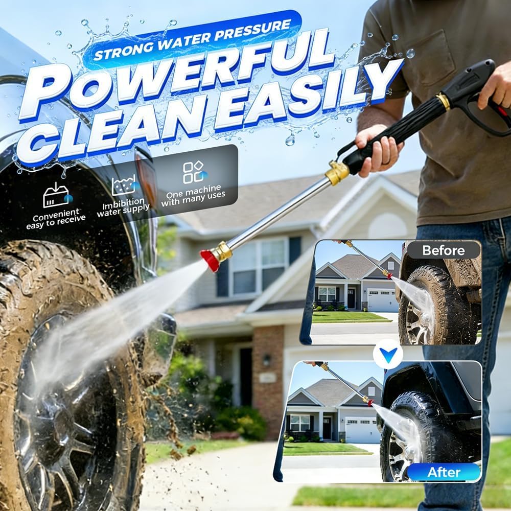 Jet Nozzle Power Washer for Garden Hose, 2026 Pressure Washer Wand with 3 Interchangeable Nozzles, Pressure Washer Nozzle with Adjustable Spray Patterns for Patio Garden Outdoor Cleaning (black,1pcs) - 2