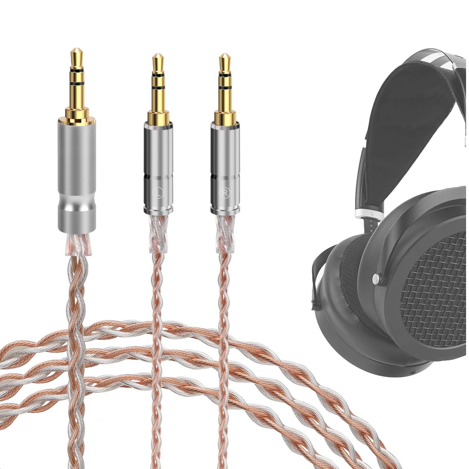 Geekria Apollo Copper Silver Braid Upgrade Audio Cable Compatible with HIFIMAN SUSVARA Unveiled SUNDARA Ananda Arya HE4XX, 3.5mm (1/8'') to Dual 3.5mm Male Replacement Headphones Cord (4.9ft/1.5m)