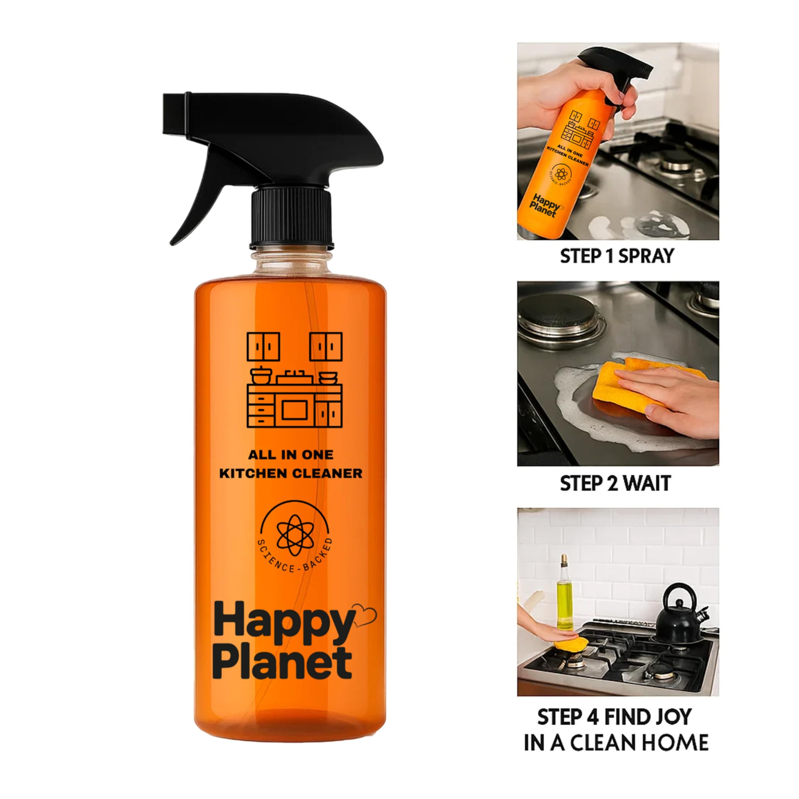 Happy Planet Kitchen & Bathroom Cleaning Combo | Tap Cleaner & Limescale Remover + All-in-One Kitchen Cleaner | Powerful Grease & Stain Removal | Trigger Spray Bottles (500ML+500ML) - Image 2 thumbnail