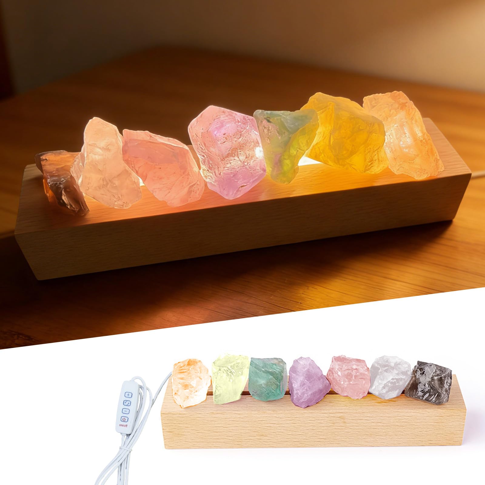 Lámpara de Sal,Lampara Sal,Lámpara Única,con Base de Madera,Lámparas Originales de Sal,Luz Nocturna de Piedra Cristal,Lamparas de Sal,para un Ambiente Relajante y Saludable
