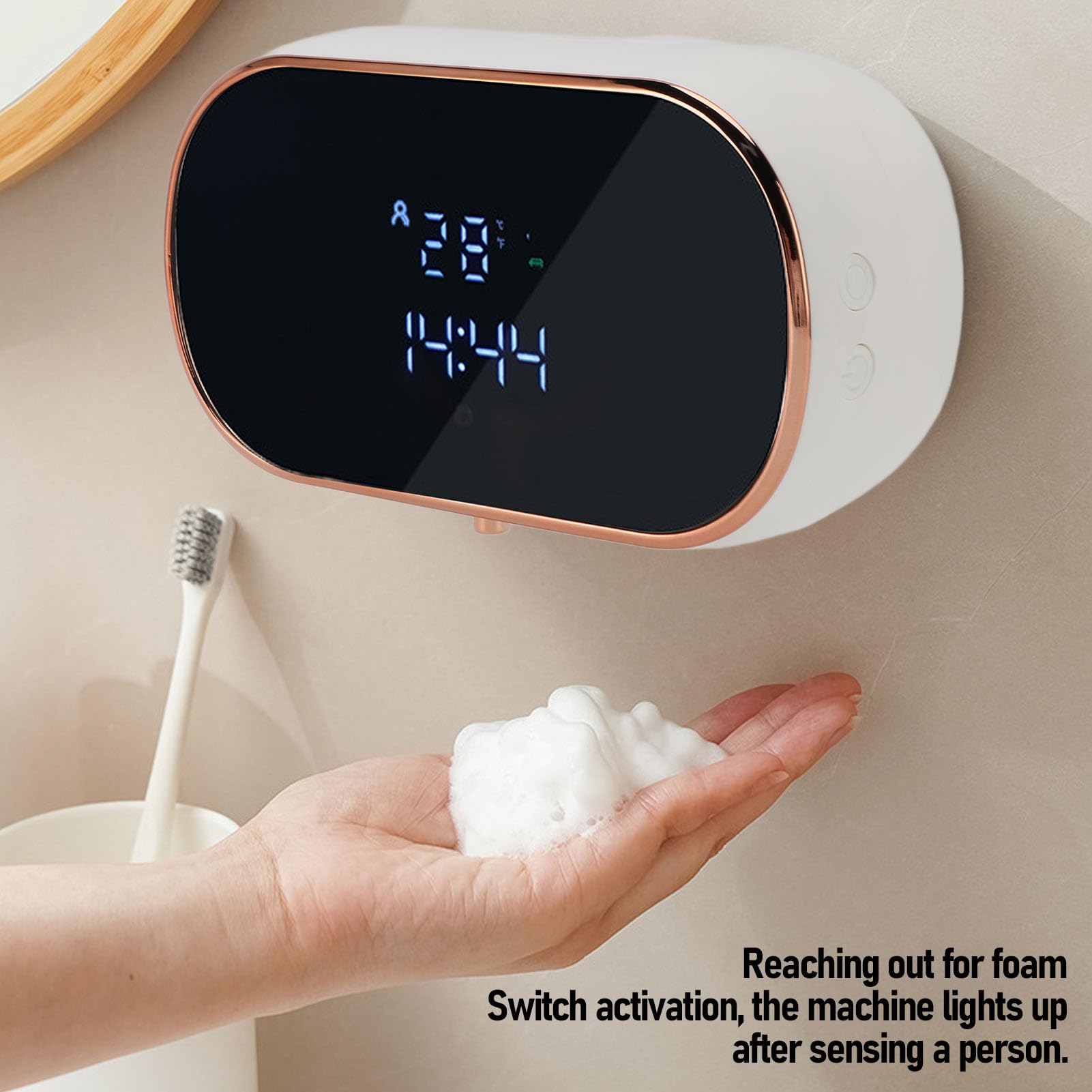 Distributore di Sapone Automatico, Distributore di Sapone a Mano da 350 Ml, Distributore di Liquido Automatico Ricaricabile a Parete per la del Bagno (WHITE)