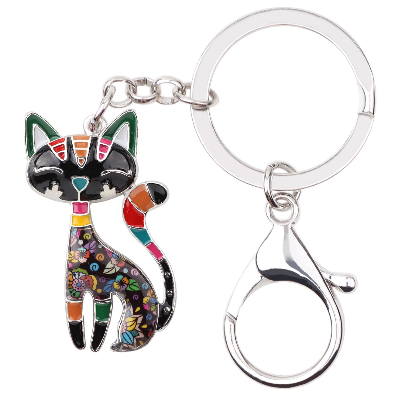 Duowei Women's Black Cute Cat Keyring Cat Keychain Dainty Cat Gifts For Girls Bag Wallet Car Key Charms (Black)