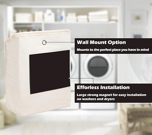 Miniatura 2 de Kamehame Contenedor magnético de pelusa para organización y almacenamiento de lavandería, bolsa de pelusa de lino de algodón, montaje en pared,