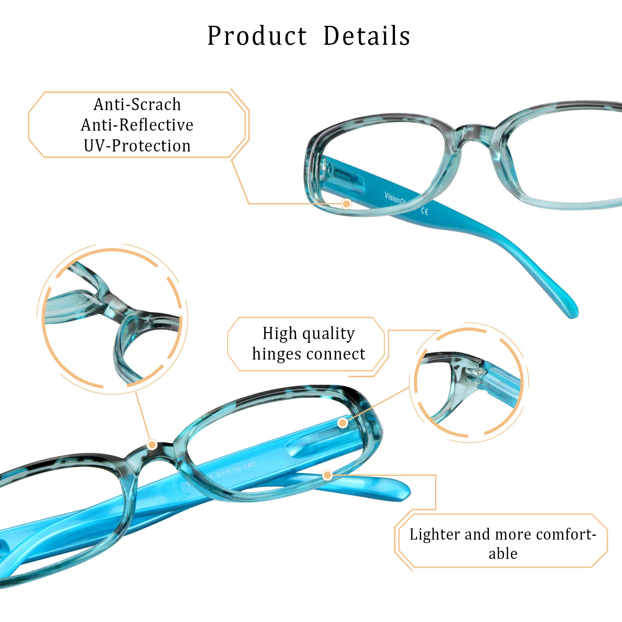 LifeArt 4 Pairs Reading Glasses, Blue Light Blocking Glasses, Computer Reading