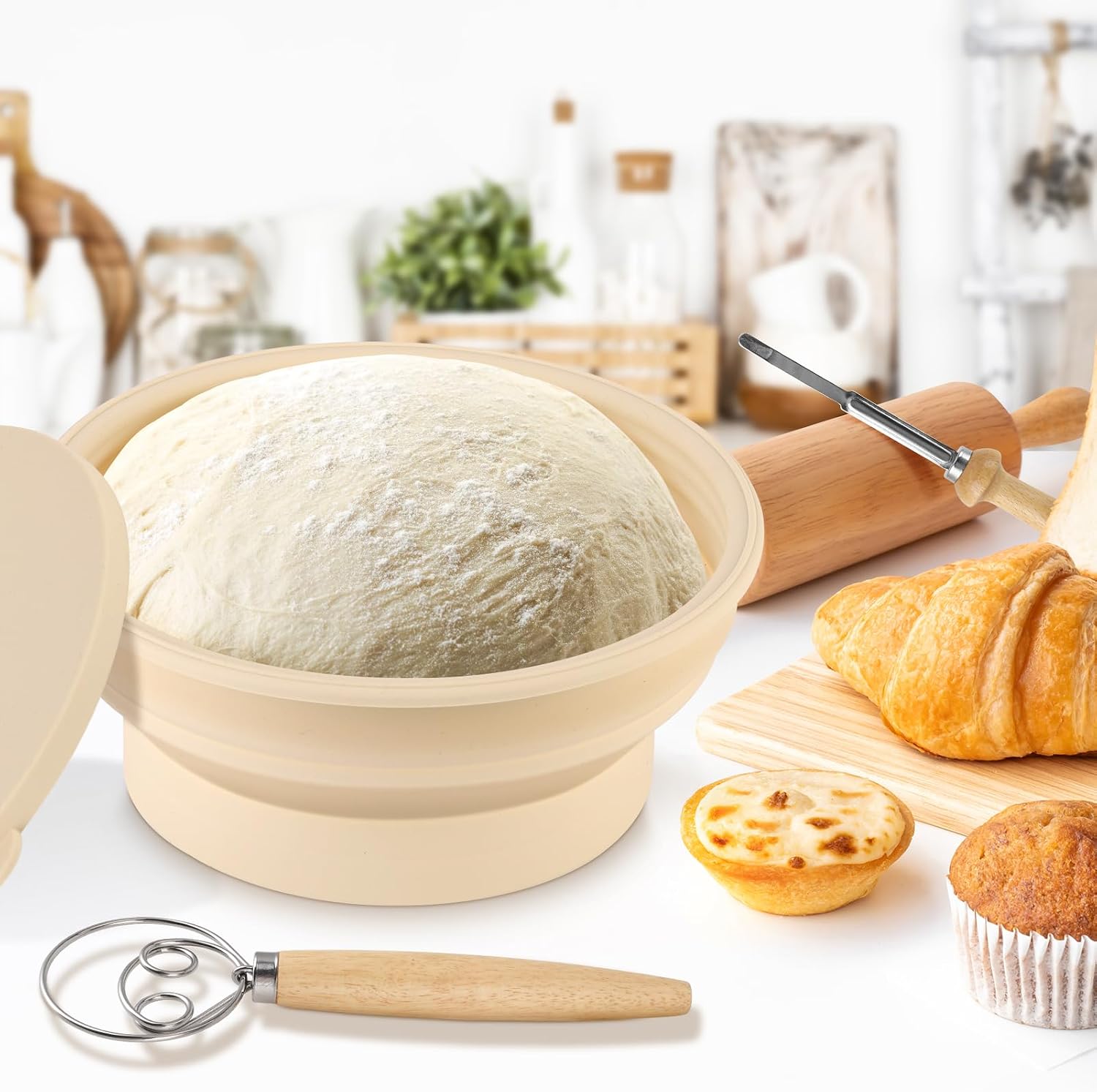 Heated Bread Proofing Basket & Sourdough Starter Kit | 8QT Temperature Control (86-113°F) | with Dough Scraper & Scoring Tool | Silicone Bread Proofer for Sourdough Bread Baking Supplies
