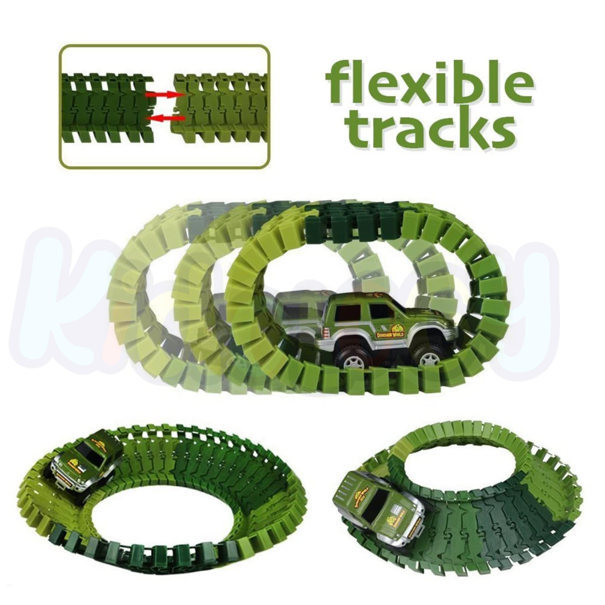Kidology Create a Jurassic Dinosaur Racetrack Toy Set 142 Pcs, Children STEM Learning DIY Flexible Track Playset, Educational Learning Railway Track Car for Kids Boys Girls 3