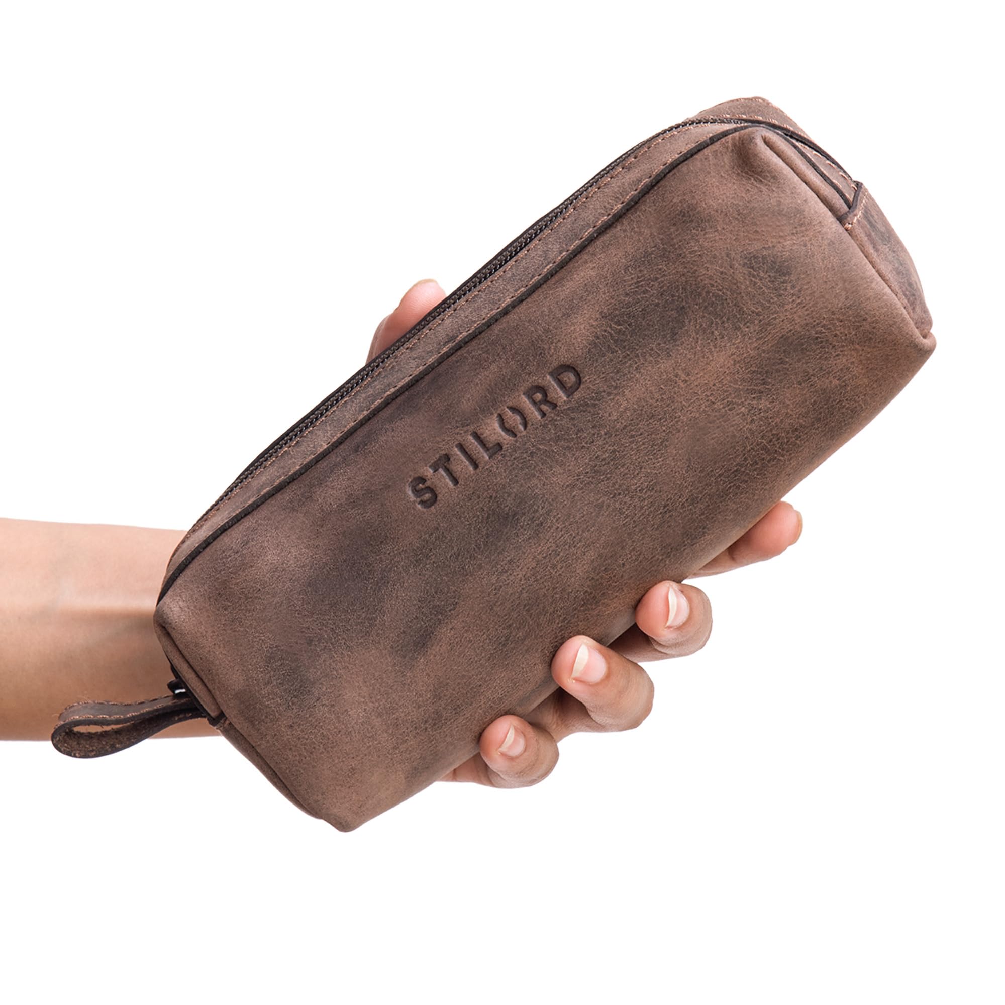 STILORD "Linus" Pencil Case Leather Pen Case Pouch Office University College Women Men Stationary Vintage Leather Colour:Veleta - Brown - Image 2