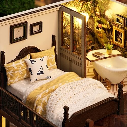 Miniatura 5 de Kisoy Casa de muñecas en miniatura con kit de muebles, modelo de casa hecho a mano para adolescentes y adultos regalo (impresión de tiempo)