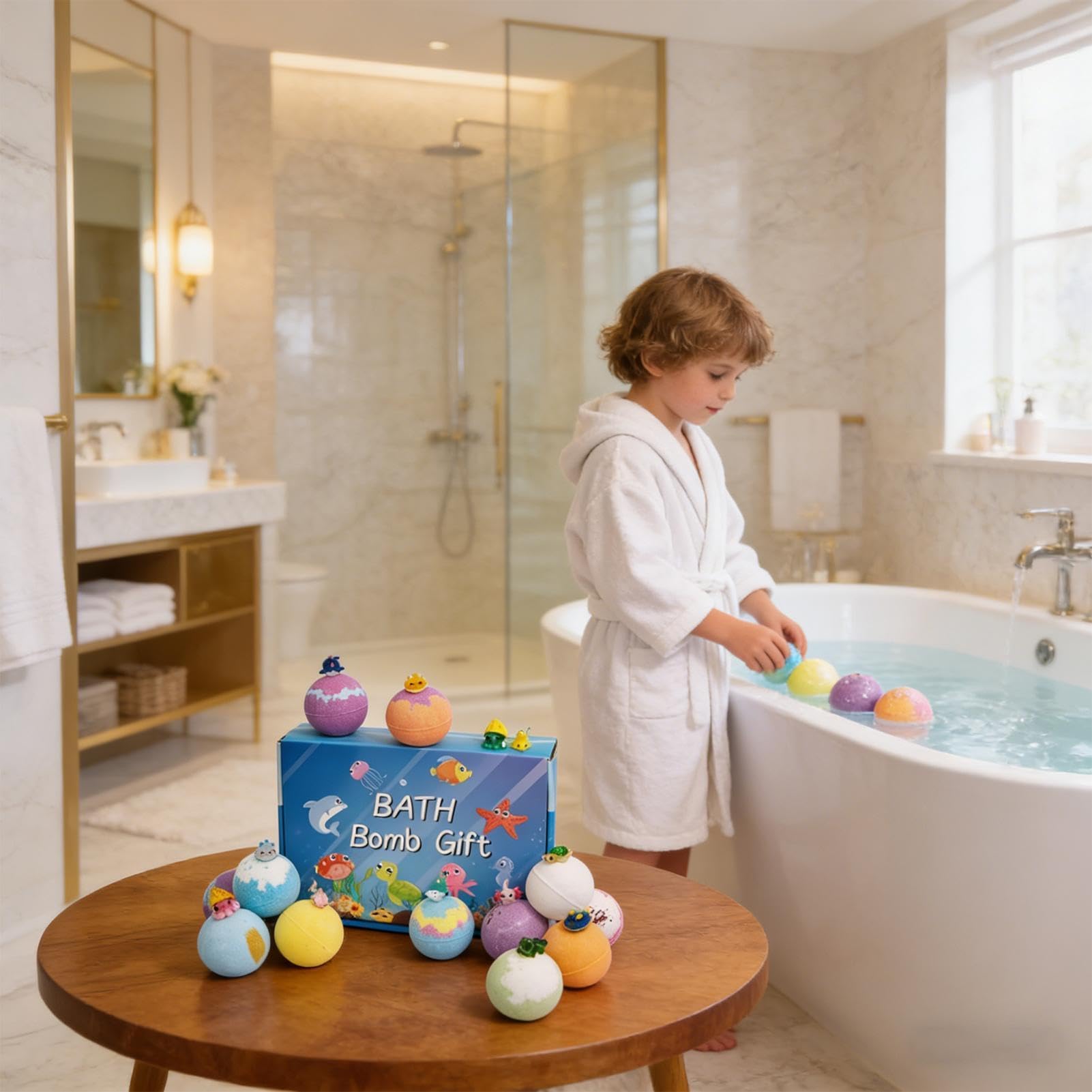 Bola de Baño para Niños 12 Piezas Bombas de Baño Naturales Colores Seguros | Para Niño, Niña, Amigas, Momentos en Familia Para Niño Niña Amigos Tiempo en Familia Jardín Piscina Casa Jugar Nadar