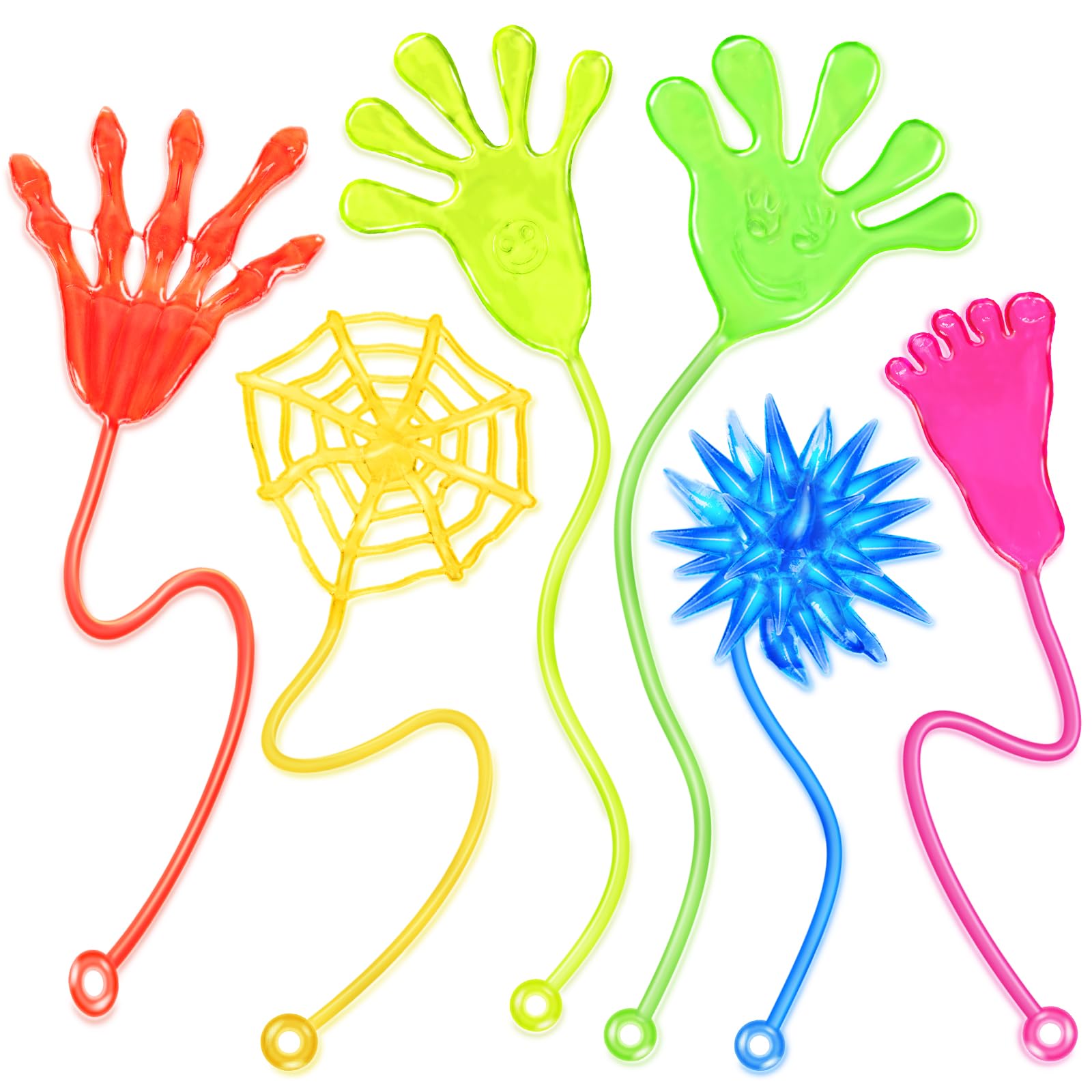 48 Pack Sticky Hands Party Favors, 6 Types Goodie Bag Stuffers, Teacher Treasure Box Prizes, Classroom Rewards, Piñata Fillers, Bulk Party Favors Gift for Boys Girls (Random Color)