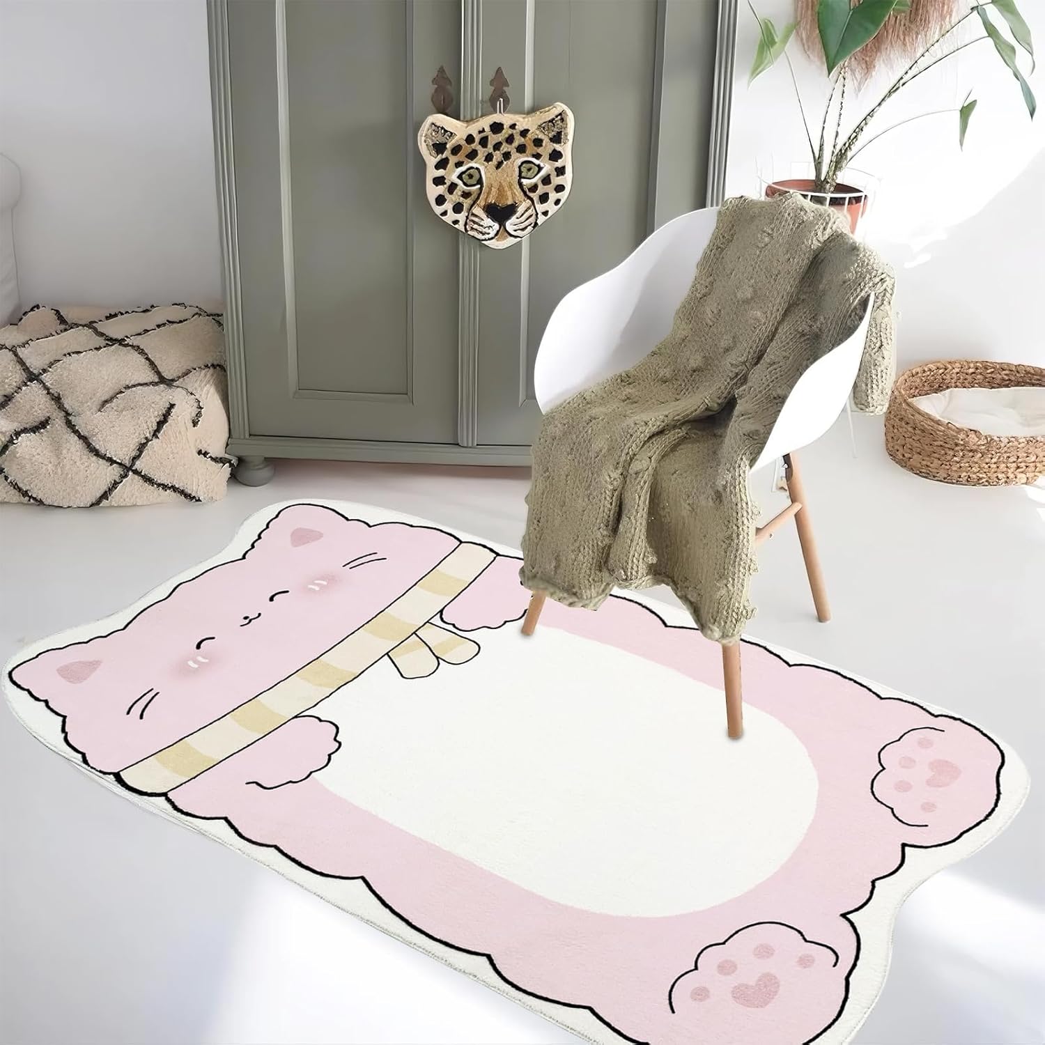 Kids Playroom Rug - 2.6Ft x 5Ft Pink Cat Bedroom Runner Carpet for Girls - Nonslip, Indoor Home Decor, Cartoon Area Rug for Nursery & Kids Playmat, Children's Rugs