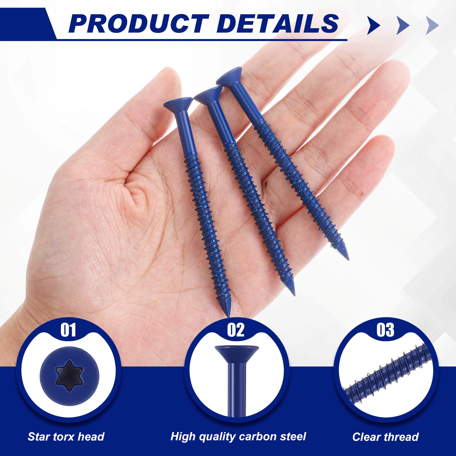 MorningRo 200 viti autofilettanti a testa a stella per calcestruzzo da 6,35 x 8,9 cm, in acciaio blu, per ancoraggio a calcestruzzo, muratura, blocchi