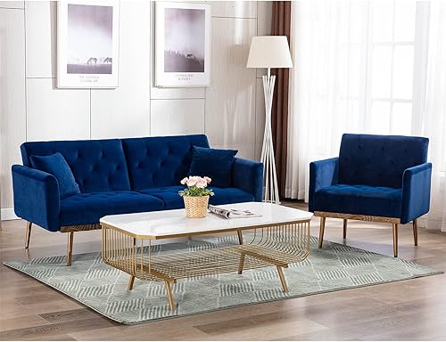 Miniatura 8 de Silla decorativa moderna de terciopelo, sala de estar, dormitorio, sofá individual (con pies de metal dorado), asiento de reposabrazos de TV,