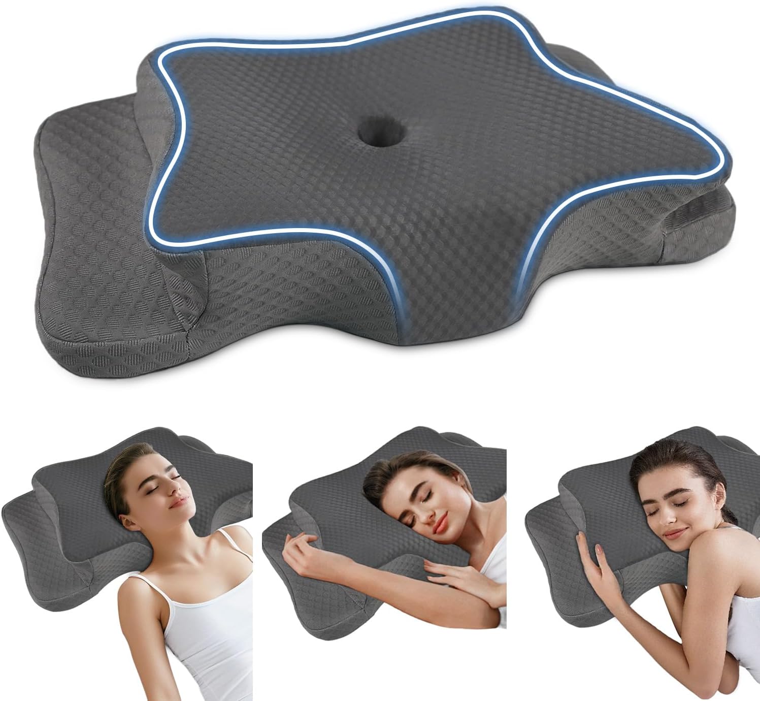 Pain Relief Cervical Pillow for Neck Support, Adjustable Ergonomic Pillow Cozy Sleeping, Odorless Orthopedic Memory Foam Pillows, Contour Bed Pillow for Side Back Stomach Sleeper Queen Size-24.8''Lx14.96''Wx5.78''H Grey&grey