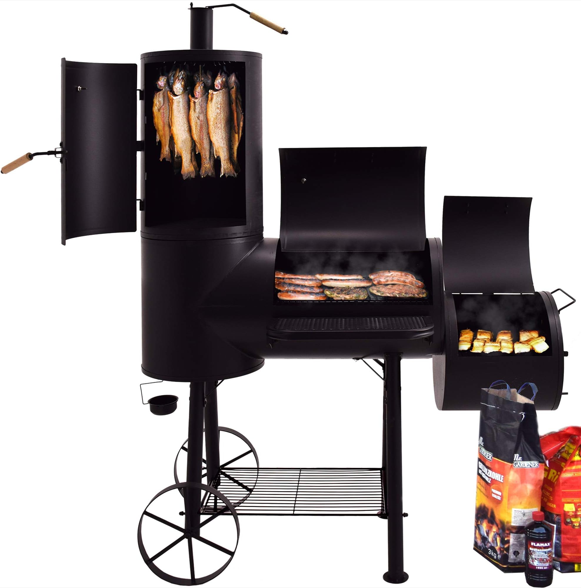 Syntrox GermanyXXL Smoker Barbecue BBQ Grill Smoker Oven Charcoal Grill Trolley