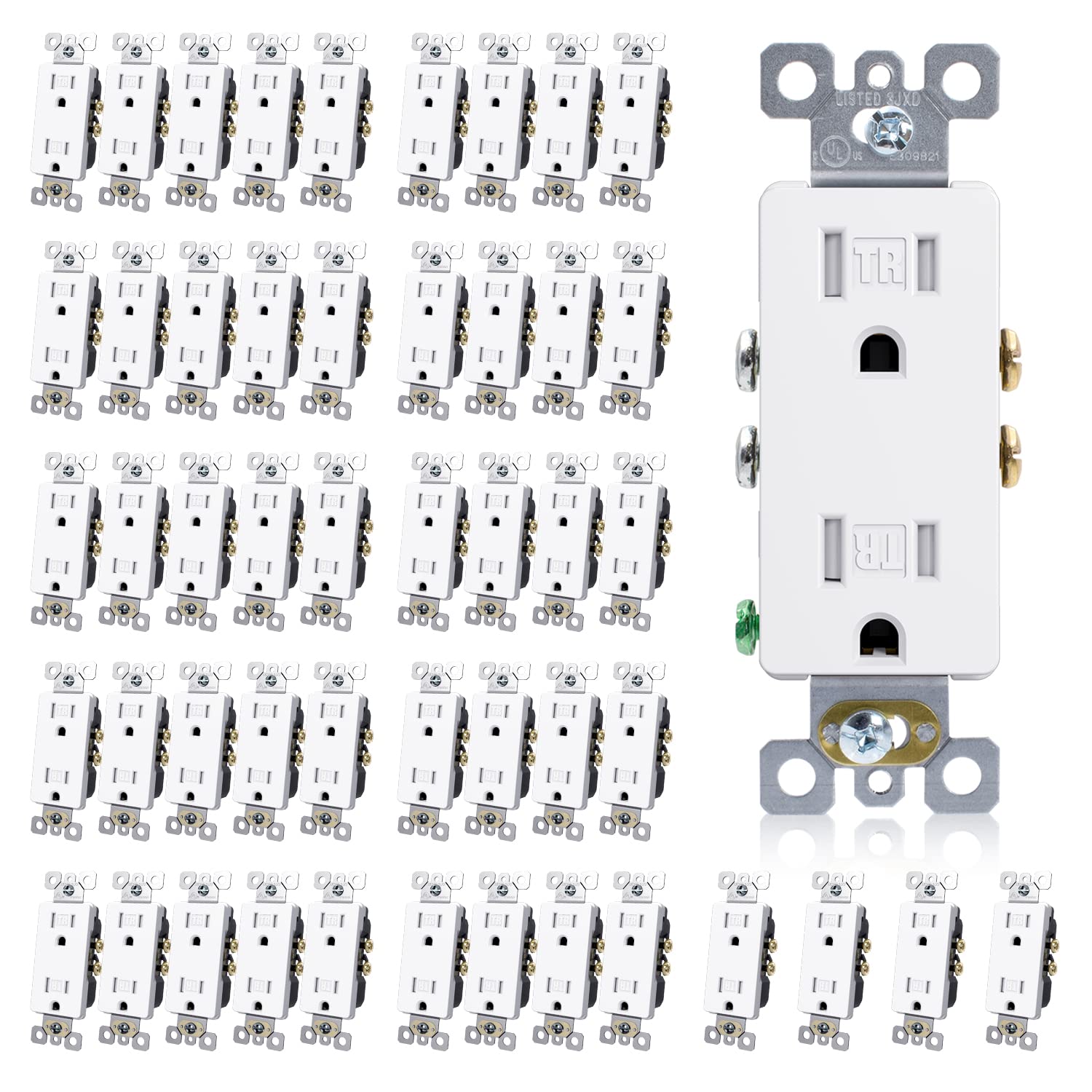 ELEGRP Presa a muro decorativa da parete, resistente alle manomissioni, presa elettrica standard da 15 Amp, grado residenziale, auto-messa a terra, 125 V, 2 poli 3 fili, 5-15R, certificato UL, bianco