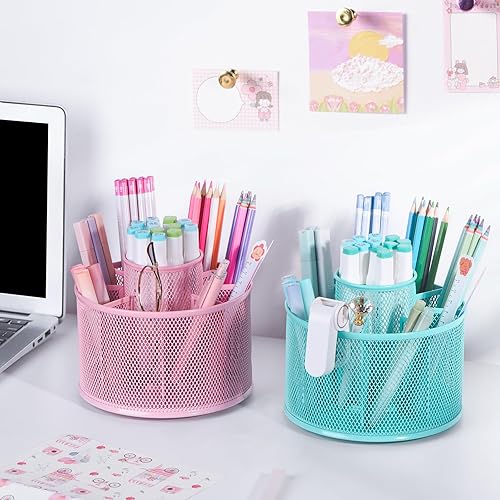 Miniatura 6 de POPRUN Organizador de escritorio verde azulado, organización de suministros de escritorio y accesorios de arte, organizador de bolígrafos