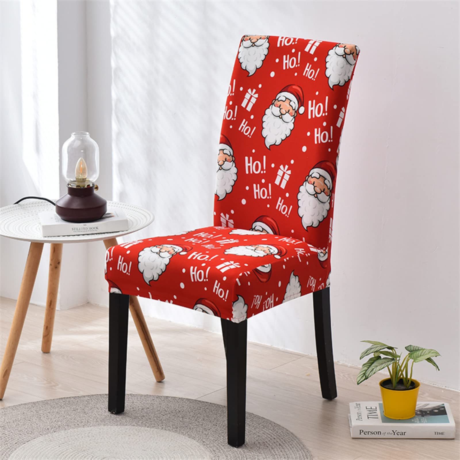 Coprisedie con Schienale, Babbo Natale Cartone Animato Stretch coprisedia, Moderno Coprisedia Elastico, Facile da Pulire e Resistente per Sala da Pranzo, Decorazione per Matrimoni, Hotel,6 Pezzi