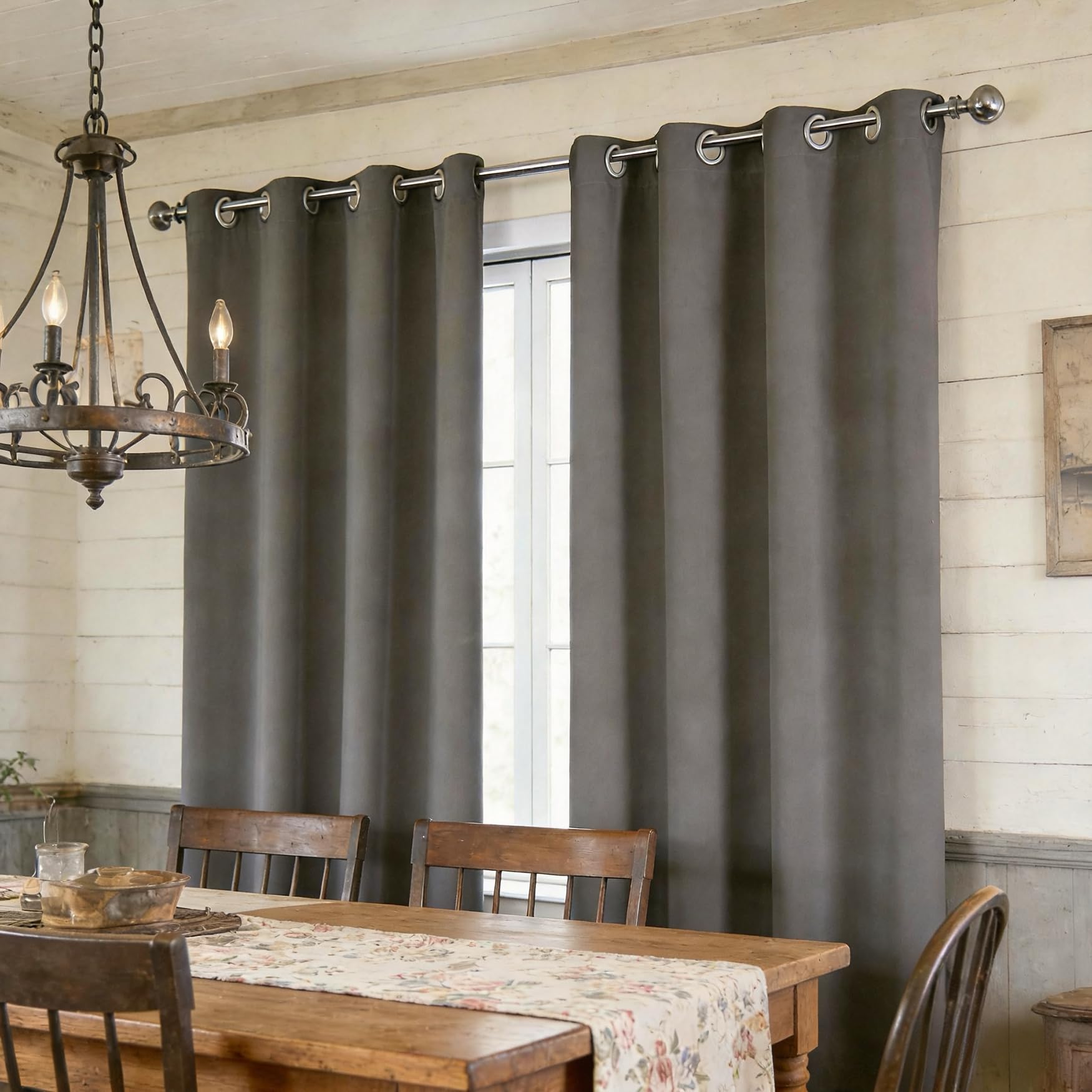Zaciemniające Zasłony 170 x 200 cm Zaciemniające Termoizolacyjne Oszczędność Energii Oczka Zasłony Termoizolacyjne Nowoczesny Design, Zmywalny Do Salonu, Kuchni, Sypialni, Szary