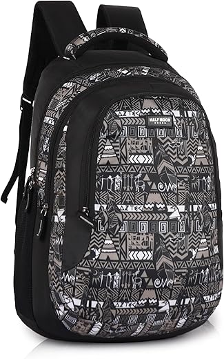 Half Moon Wild Class 5-12 School Bag for Boys Girls | Laptop Bagpack Backpack for Men Women | 3 Zips Stylish And Trendy College Bags for Students (Black and Grey)