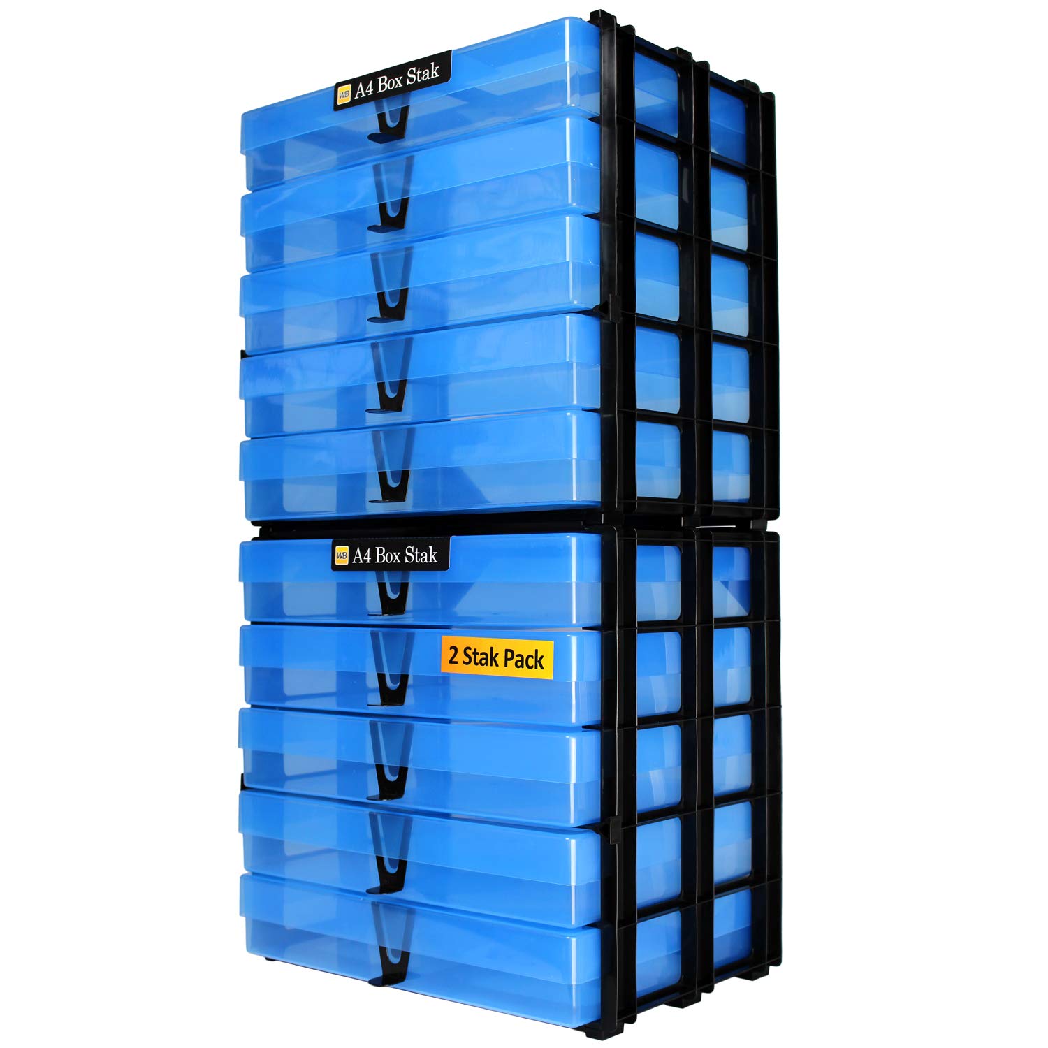WestonBoxes A4 Box Stak, Stackable Craft Storage Box Unit Including Plastic A4 Storage Boxes with Lids (Blue, Pack of 2) — image 1