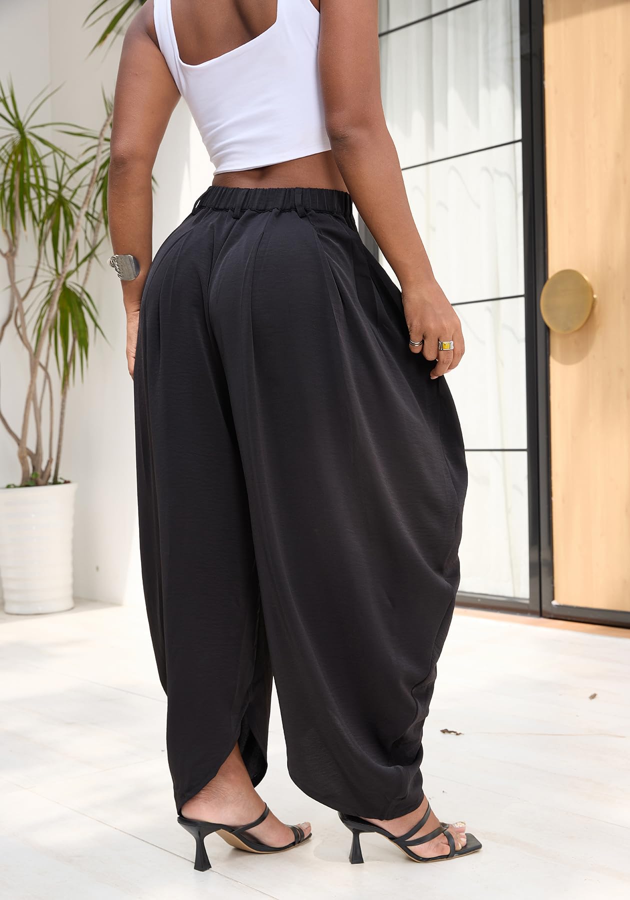 Unybwonn Damenhose, leger, weites Bein, hohe Taille, Palazzo-Hose