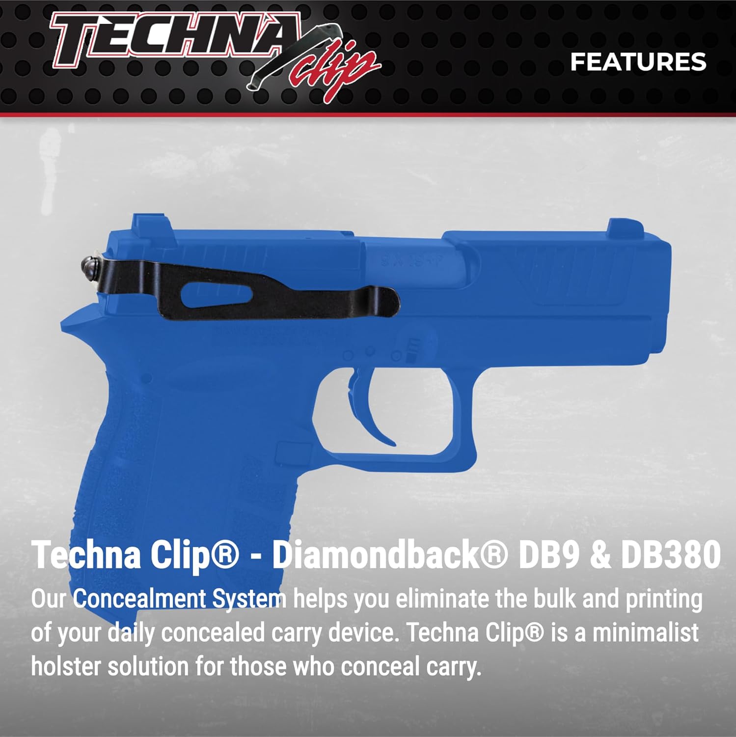 Techna Clip Concealment System for Diamondback DB380/DB9 .380 & 9mm Pistols - Durable High-Carbon Spring Steel Gun Clip w/Teflon Coat 1500 - Right Side, Easy-to-Install Gun Holster Clip (Black)