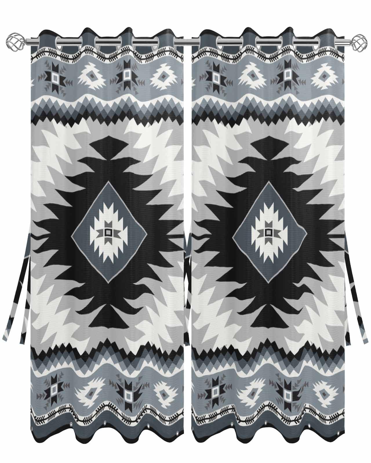 Sabolny Haze Blue Boho Outdoor Curtains for Patio Waterproof,Farmhouse Retro Southwest Aztec Motifs Patio Porch Outside Grommet Curtains for Cabana Pergola Privacy & Blocking Sunlight,2 Panel 54