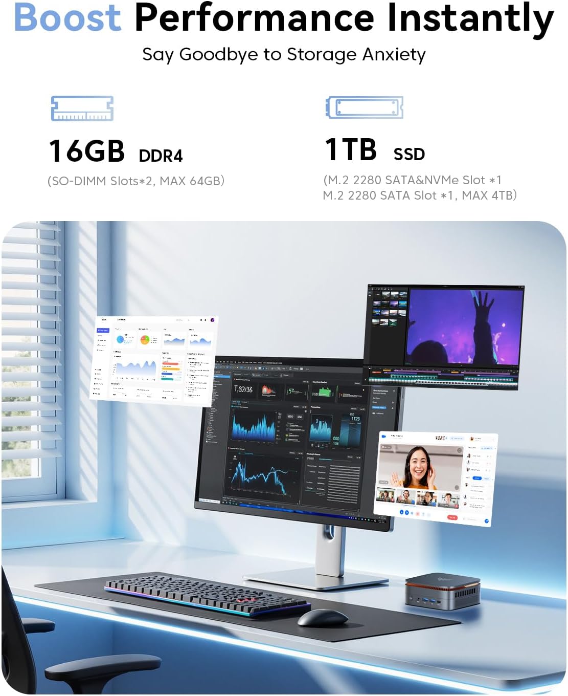 KAMRUI Pinova P1 Mini PC, AMD Ryzen 4300U Mini Computers (Beats N150/3500U, up to 3.7GHz), 16GB RAM 1TB M.2 SSD Micro Desktop PC Support Triple 4K Display| Dual WiFi | BT| Ethernet for Business Home - Image 4