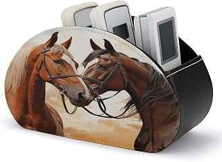 TV Remote Control Holder, 5 Compartments, Couple Horse | Table Desk Storage Box/Tray,Desktop Organizer Store Controller,Glasses,Brush,Pen,Space Saver for Bedside Table/Office Desk