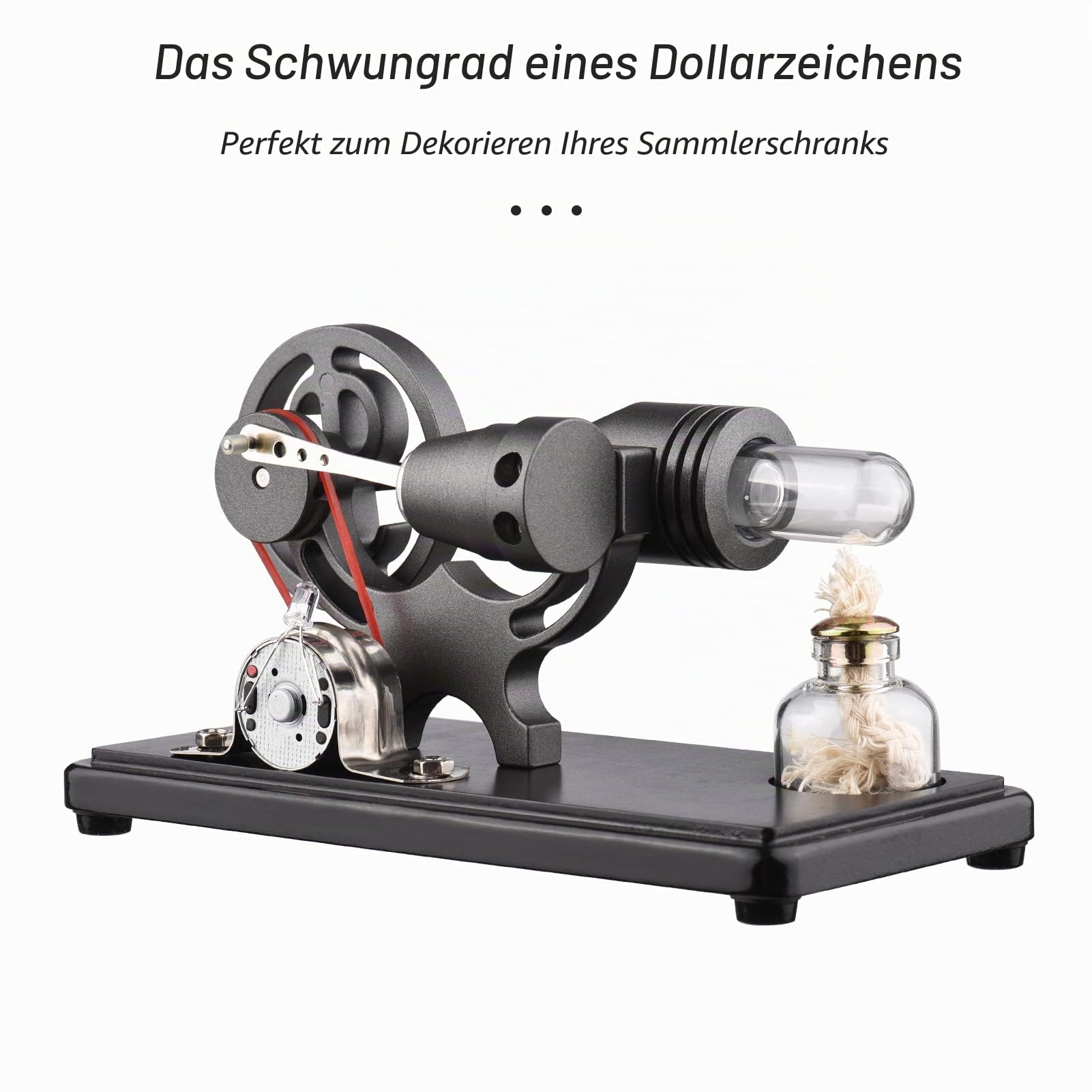 Bisofice Stirlingmotor Stirling Motor Modell mit LED Licht, Heißluft Sterling Engine, Schwungrad-Design, wissenschaftliches Experimentiermodell, Lernspielzeug für Lehrer, Erwachsene und Kinder | Schwungrad-Design, wissenschaftliches Experimentiermodell, L