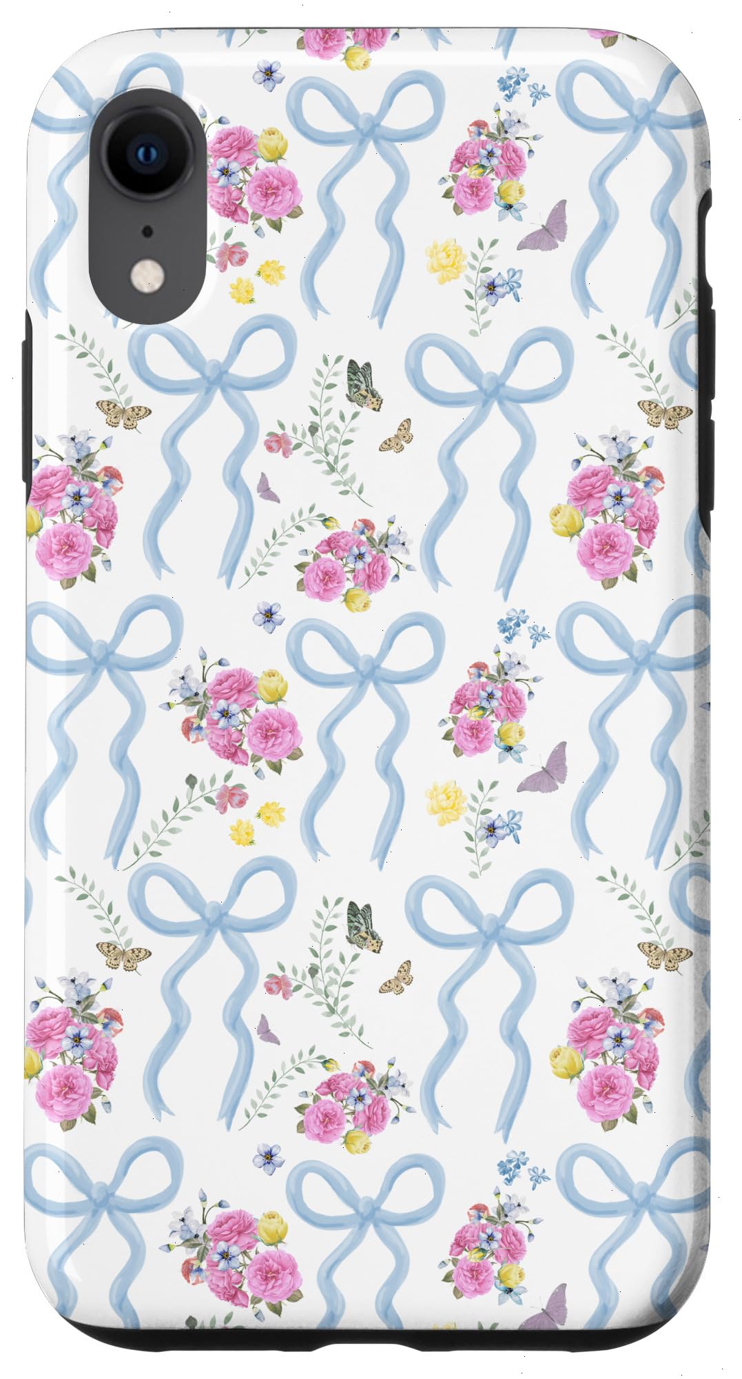 Aesthetic Light Blue Bows, Roses and Butterflies Case for iPhone XR