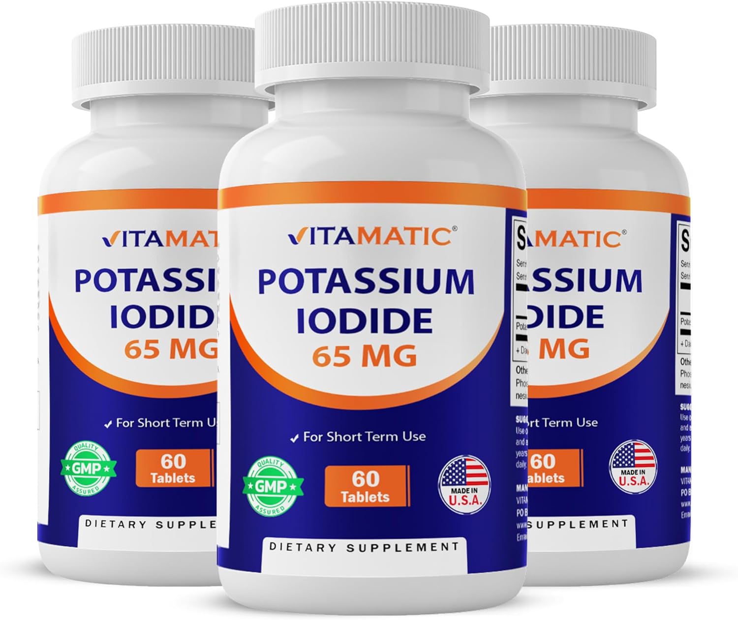 Vitamatic Potassium Iodide 65 mg per Serving - 60 Tablets - Thyroid Support - KI Pills (60 Count (Pack of 3))