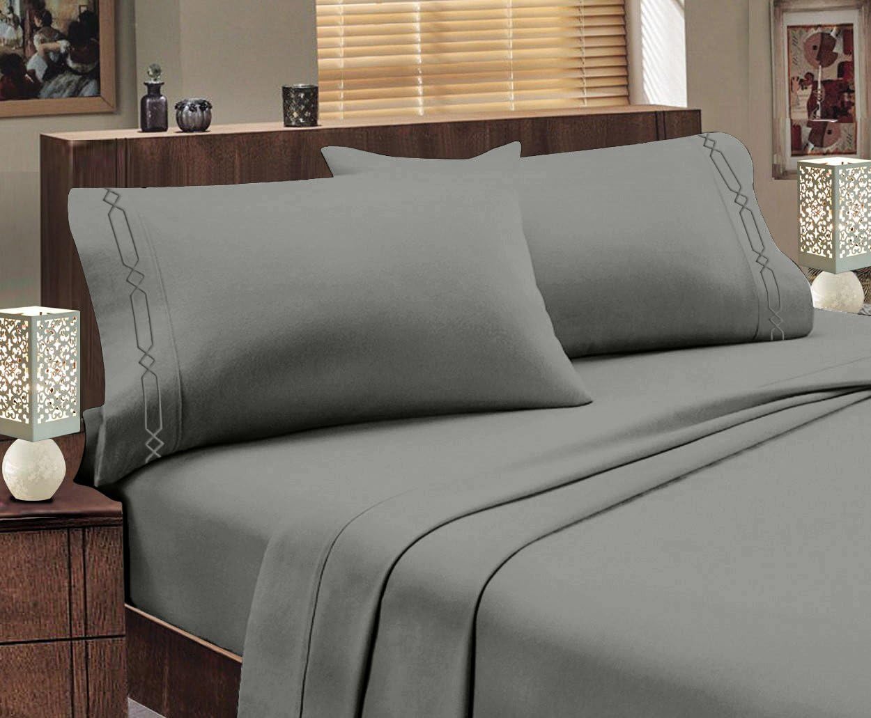 Hotel Luxurious, 1800 Series Super Soft Embroidery 4 PC Sheet Set (King Grey)