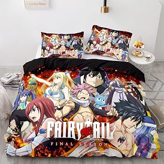 PTNQAZ New Anime Fairy Tail Duvet Cover Set With Pillowcases Kids Bedding Set For Boys Girls Gift Bedclothes Bed Linen (Single,1)